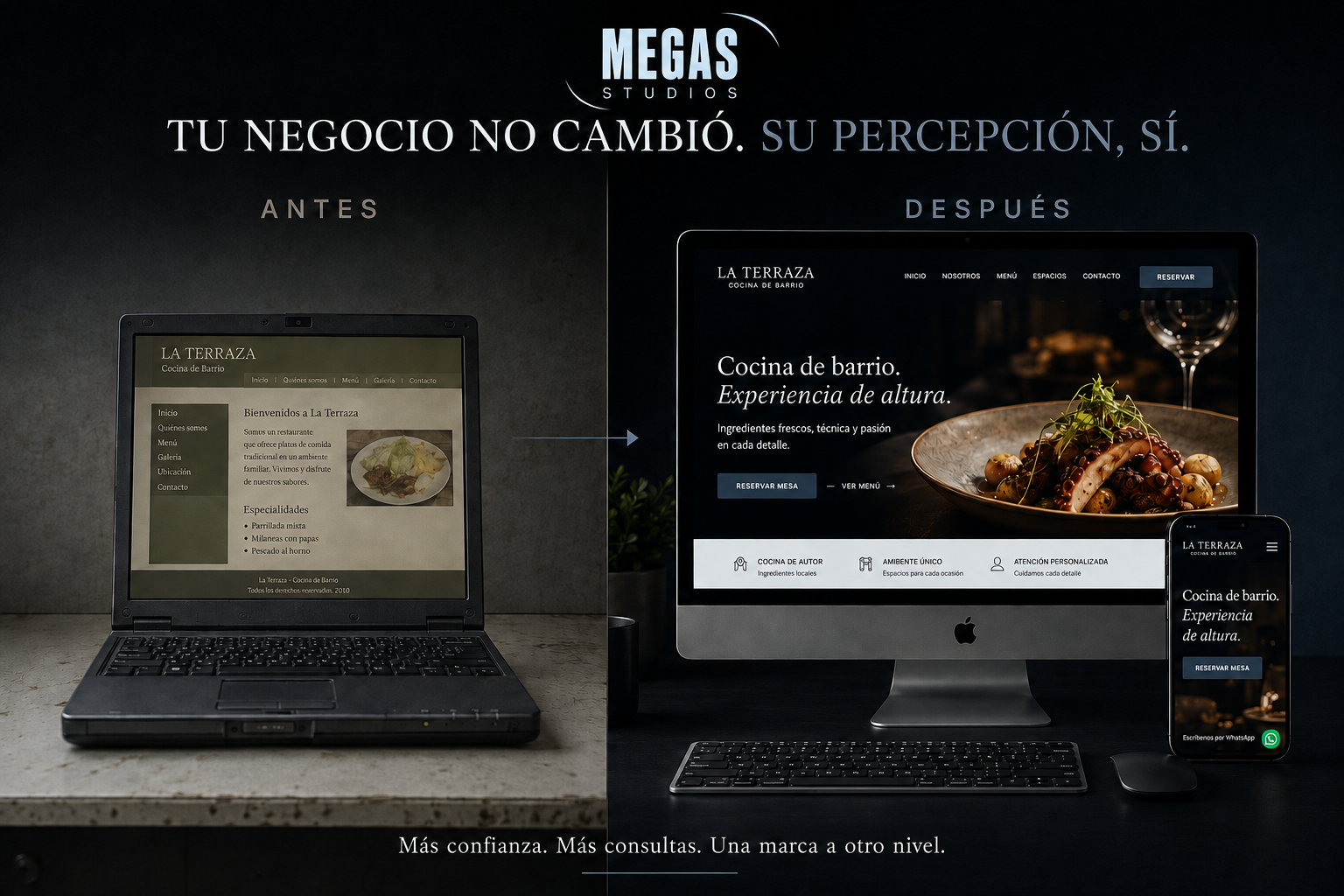 Antes y después del sitio de La Terraza, comparación realizada por MEGAS Studios